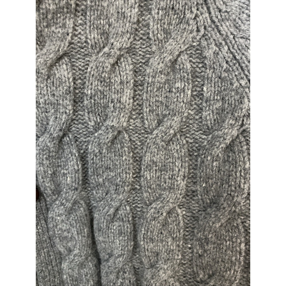Turnbury Merino Wool Cable Knit Sweater Gray Cardigan Mens L Wood Buttons Grampa - Picture 9 of 12